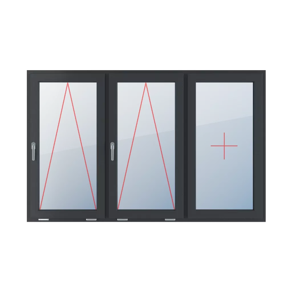 Charnière avec une poignée sur le côté gauche, vitrage fixe dans le châssis fenetres type-de-fenetre triple-vantaux division-horizontale-symetrique-33-33-33  