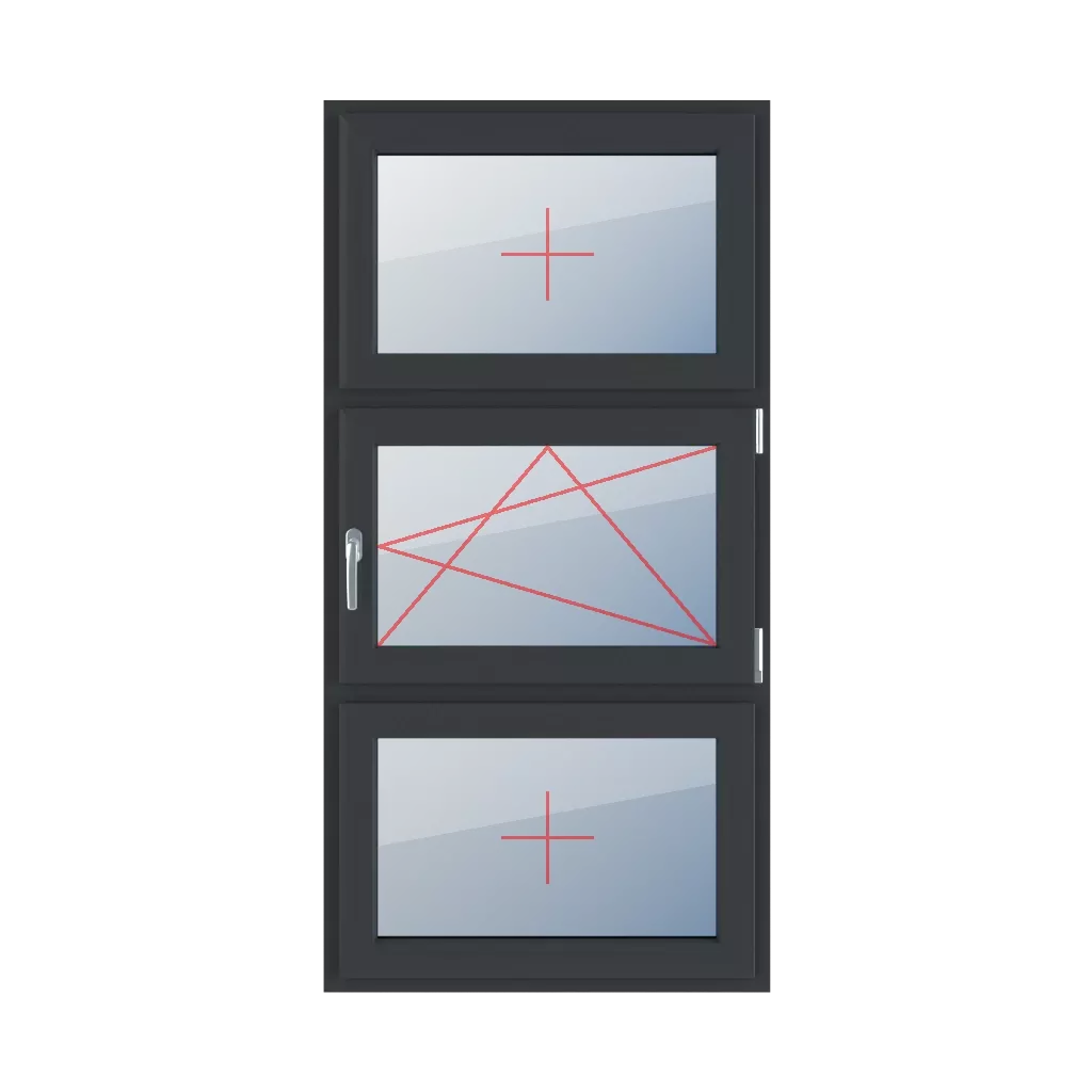 Vitrage fixe dans l’ouvrant, vitrage oscillo-battant à droite, vitrage fixe dans l’ouvrant fenetres type-de-fenetre triple-vantaux division-verticale-symetrique-33-33-33  