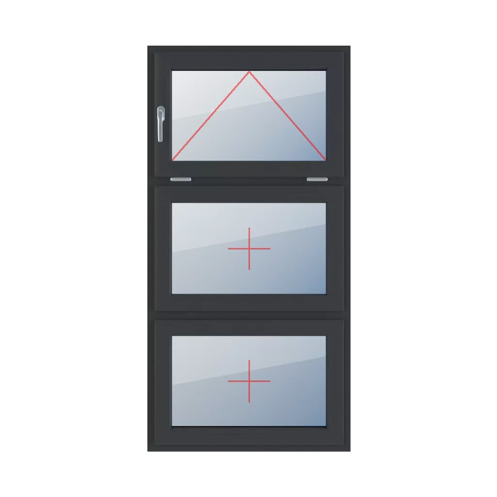 Charnière avec une poignée sur le côté gauche, vitrage fixe dans le châssis fenetres type-de-fenetre triple-vantaux division-verticale-symetrique-33-33-33  
