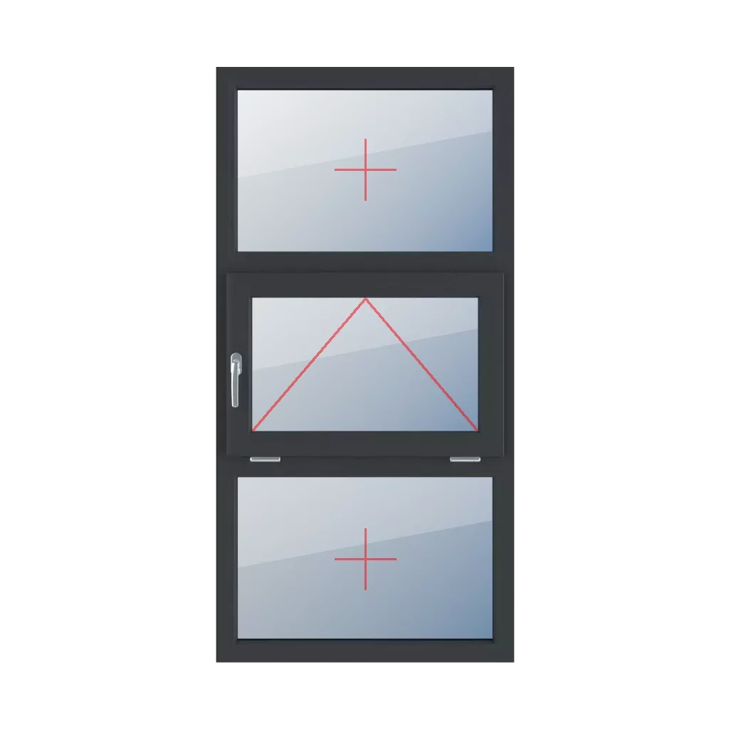 Vitrage fixe dans le cadre, vitrage battant avec poignée sur le côté gauche, vitrage fixe dans le cadre fenetres type-de-fenetre triple-vantaux division-verticale-symetrique-33-33-33  