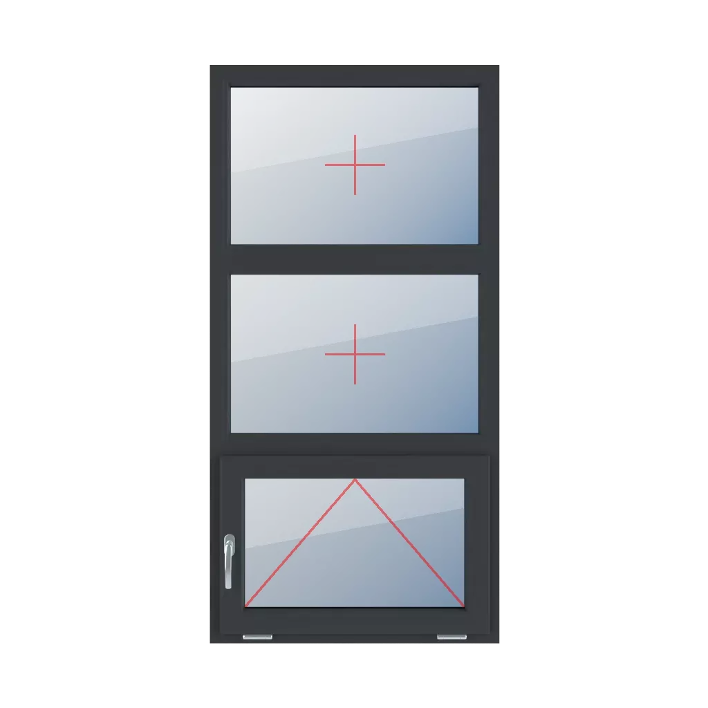 Vitrage fixe dans le cadre, articulé avec une poignée sur le côté gauche fenetres type-de-fenetre triple-vantaux division-verticale-symetrique-33-33-33  