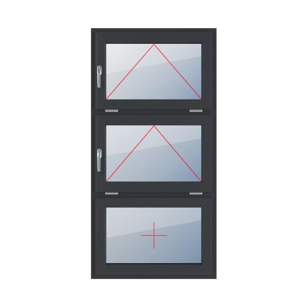 Charnière avec une poignée sur le côté gauche, charnière avec une poignée sur le côté gauche, vitrage fixe dans le châssis fenetres type-de-fenetre triple-vantaux division-verticale-symetrique-33-33-33  