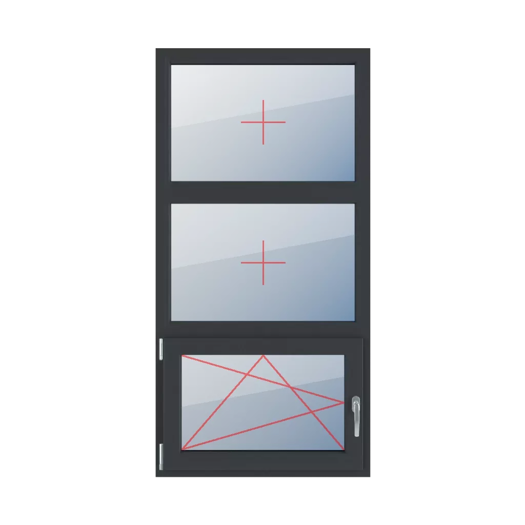 Vitrage fixe dans le cadre, oscillo-battant à gauche fenetres type-de-fenetre triple-vantaux division-verticale-symetrique-33-33-33  