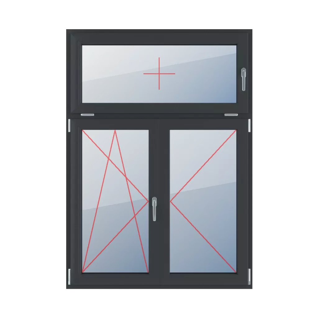 Inclinaison avec une poignée à droite, inclinaison et rotation à gauche, poteau mobile, à droite fenetres type-de-fenetre triple-vantaux division-verticale-asymetrique-30-70-avec-un-poteau-mobile  