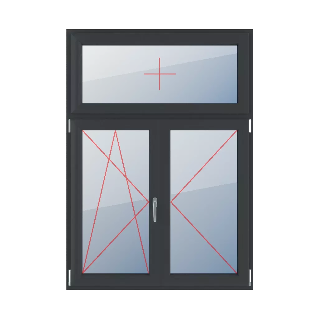 Vitrage fixe dans le châssis, oscillo-battant à gauche, meneau mobile, tournant à droite fenetres type-de-fenetre triple-vantaux division-verticale-asymetrique-30-70-avec-un-poteau-mobile  