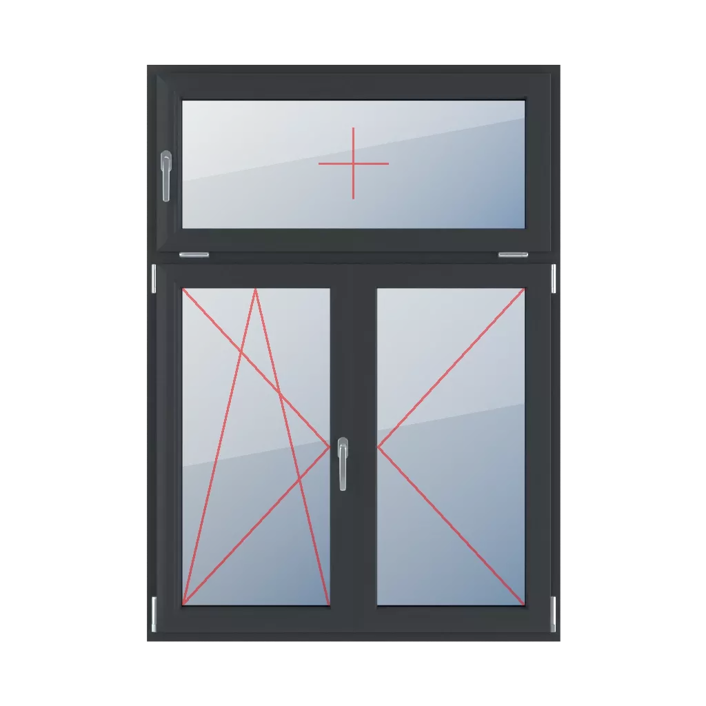 Inclinaison avec une poignée sur le côté gauche, inclinaison et rotation à gauche, poteau mobile, rotation à droite fenetres type-de-fenetre triple-vantaux division-verticale-asymetrique-30-70-avec-un-poteau-mobile  