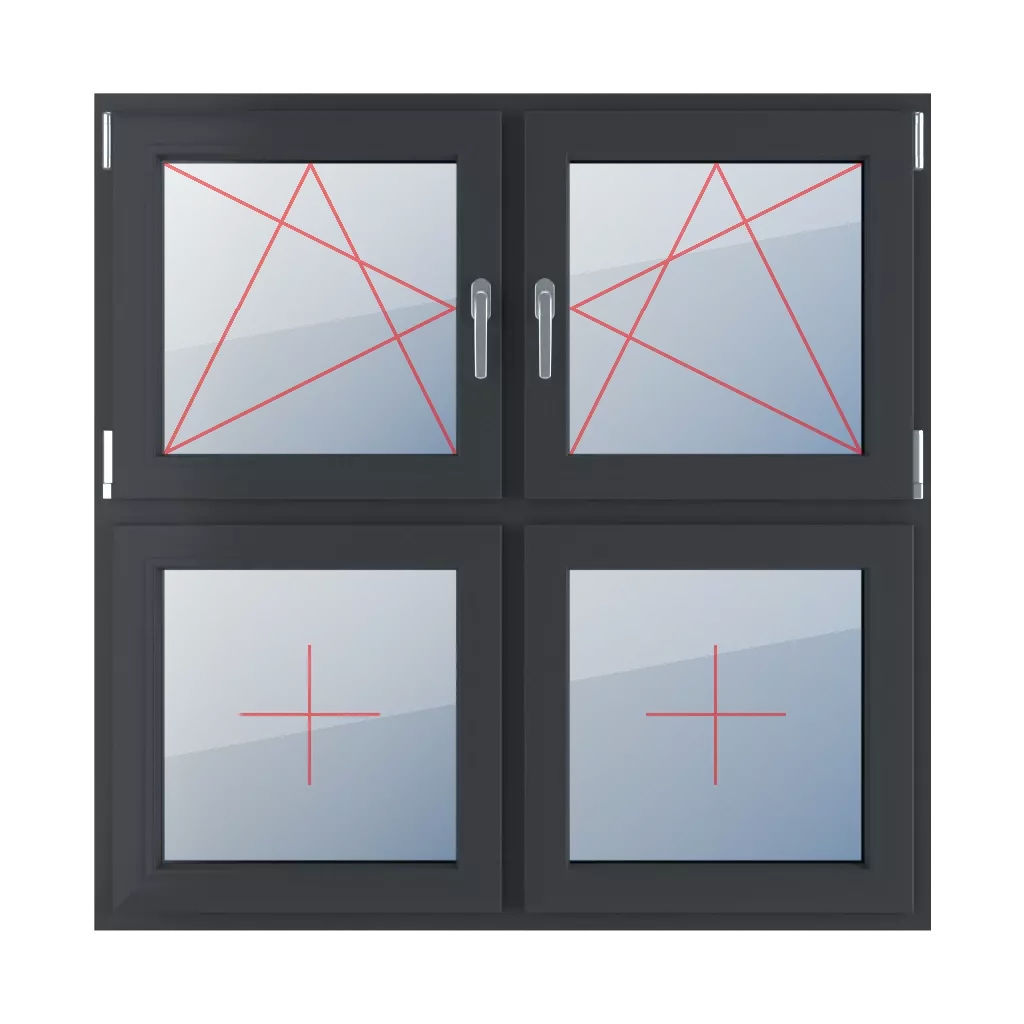 Basculer et tourner à gauche, basculer et tourner à droite, vitrage fixe dans le châssis fenetres type-de-fenetre quatre-vantaux division-horizontale-symetrique-50-50  