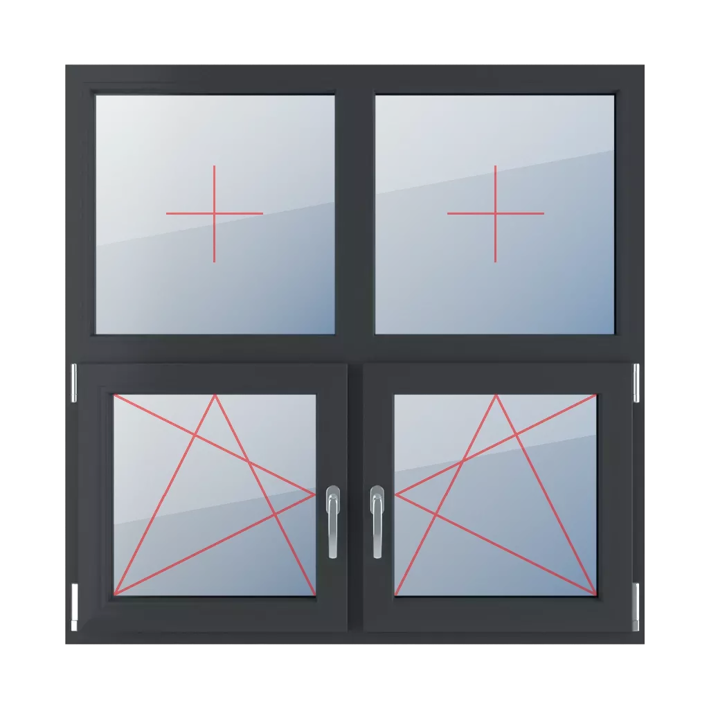 Vitrage fixe dans le cadre, basculer et tourner à gauche, basculer et tourner à droite fenetres type-de-fenetre quatre-vantaux division-horizontale-symetrique-50-50  