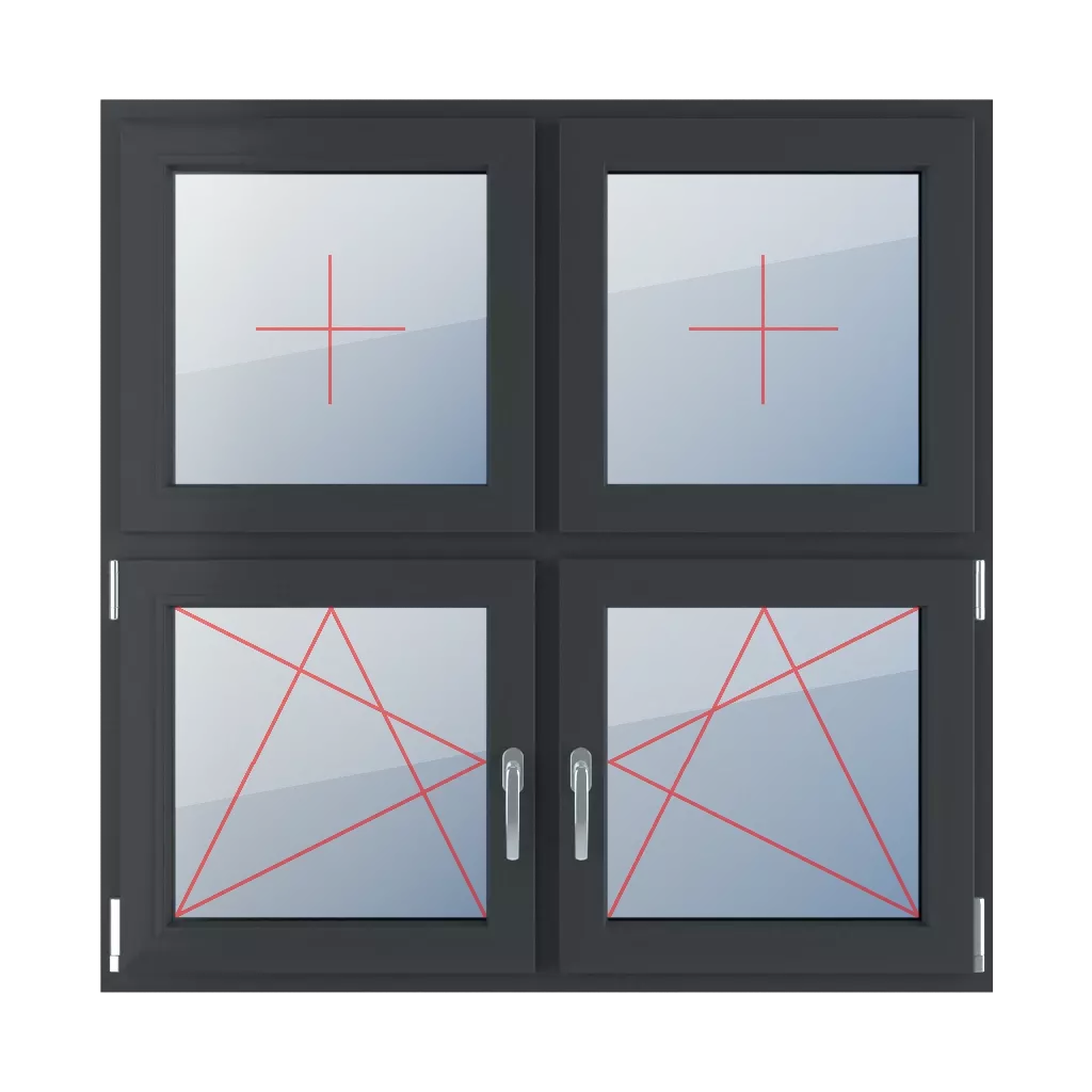 Vitrage fixe dans le châssis, basculer et tourner à gauche, basculer et tourner à droite fenetres type-de-fenetre quatre-vantaux division-horizontale-symetrique-50-50  