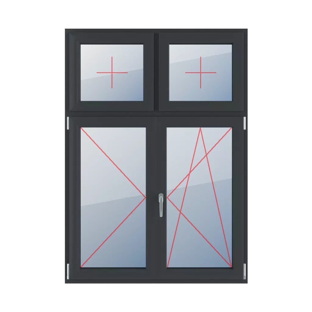 Vitrage fixe dans le châssis, tournant à gauche, meneau mobile, tournant à droite et basculant fenetres type-de-fenetre quatre-vantaux division-verticale-asymetrique-30-70-avec-un-poteau-mobile  