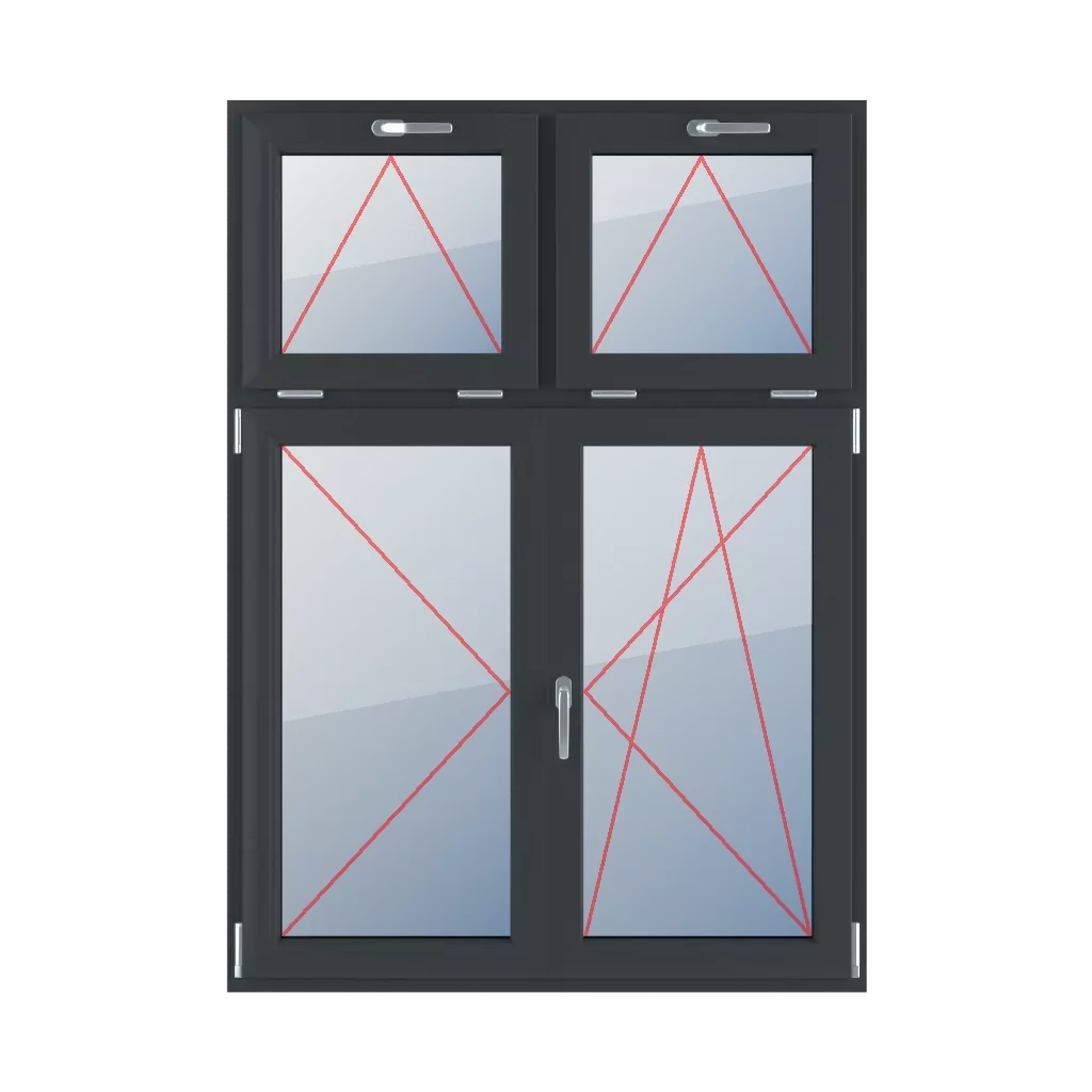 Inclinaison avec une poignée en haut, virage à gauche, poteau mobile, virage à droite et inclinaison fenetres type-de-fenetre quatre-vantaux division-verticale-asymetrique-30-70-avec-un-poteau-mobile  