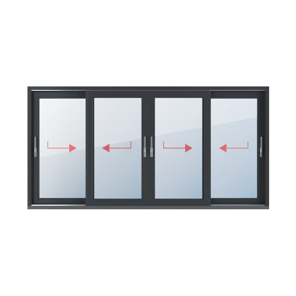 Coulissant à droite, coulissant à gauche, coulissant à droite, poteau coulissant, coulissant à gauche fenetres type-de-fenetre portes-fenetres-levantes-coulissantes-hst quatre-vantaux  